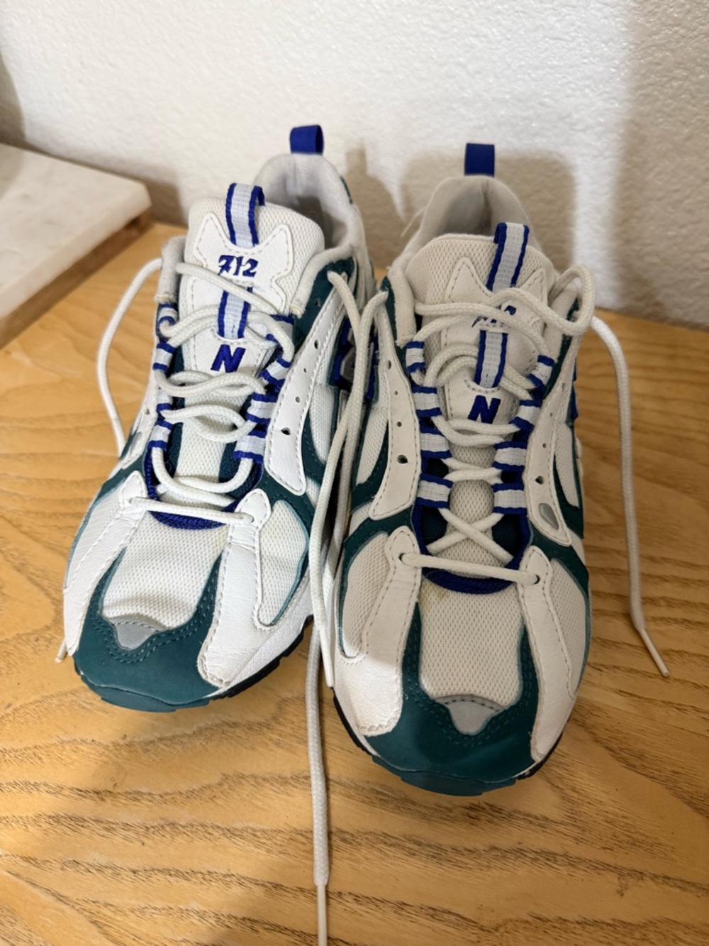 New Balance White Teal Blue Lace-Up Athletic Sneakers